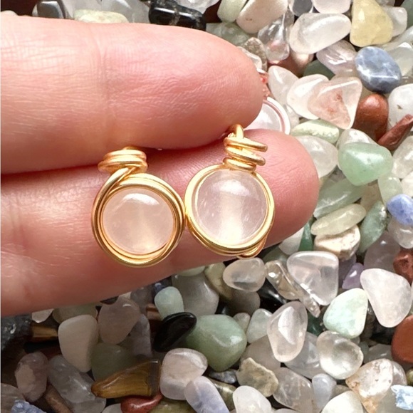 022 Selenite drops stud earrings in rose gold/cleansing vibes selenite - Picture 2 of 5